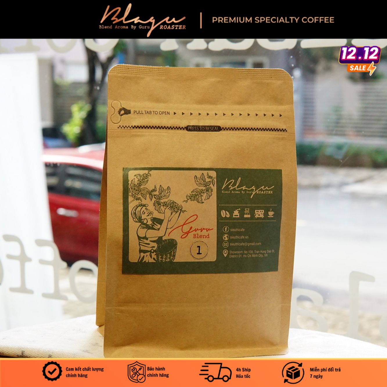 Cà phê blagu hạt rang, guru blend 1 dòng cà phê truyền thống medium - dark 250g