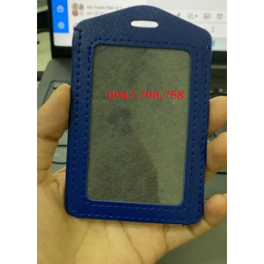 Thẻ da xanh 2 mặt ngang - bao đeo thẻ da - 1 mặt ngang, dọc, bao da đựng thẻ, đeo thẻ tên da