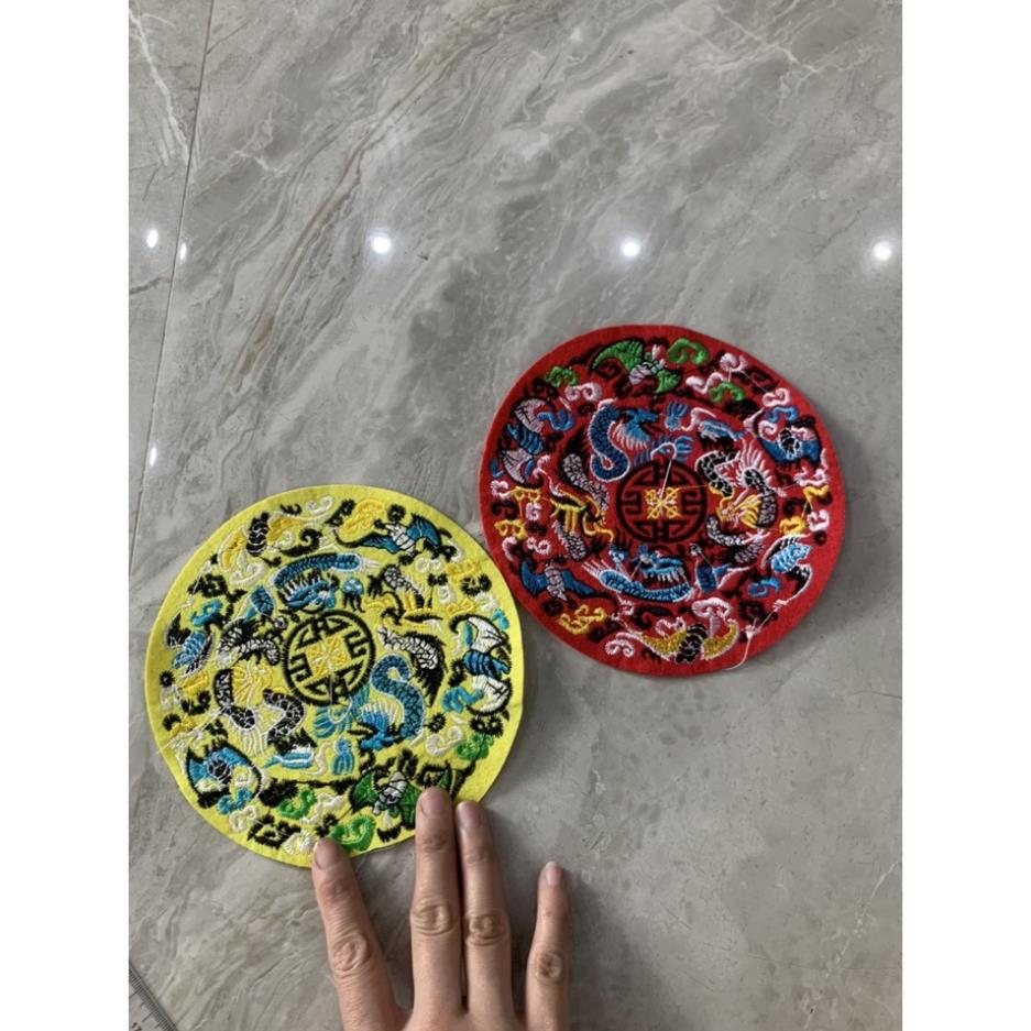 Miếng Sticker Thêu Ủi hinh tron rồng vàng đỏ