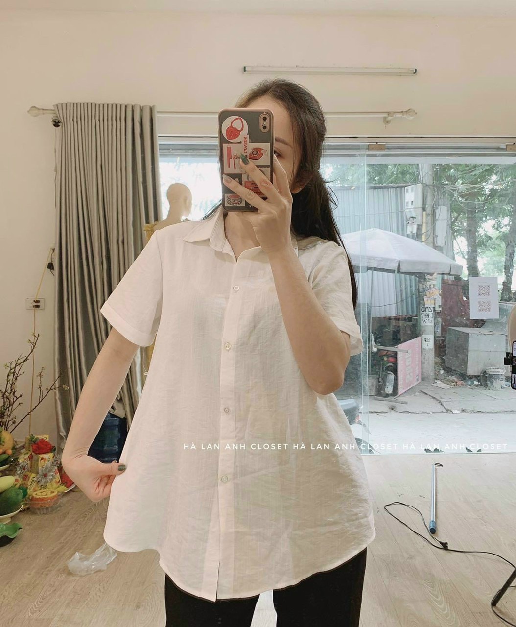 Áo sơ mi bầu công sở kẻ sọc cách điệu cao cấp