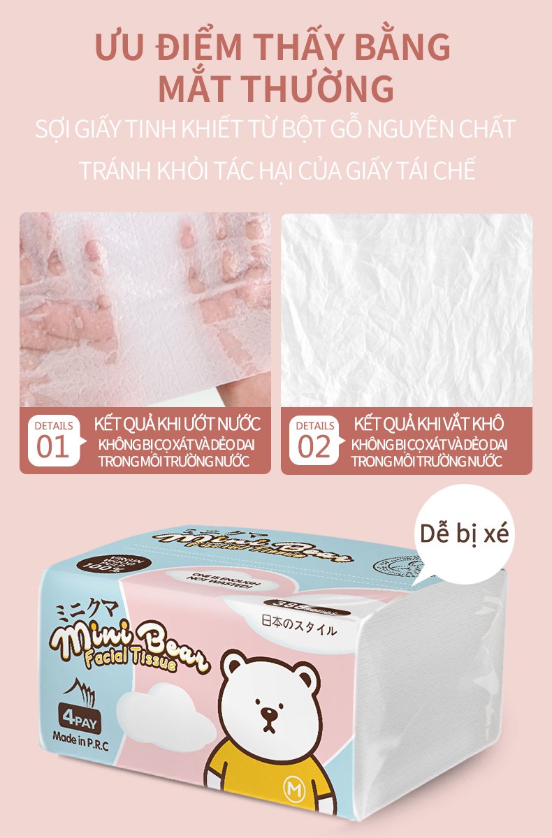 Khăn giấy rút Minibear Nhật (lốc 10 gói )