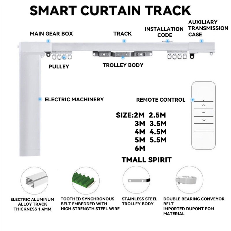 Smart Curtain Track Adjustable Automatic Motorized Curtain Rail Set