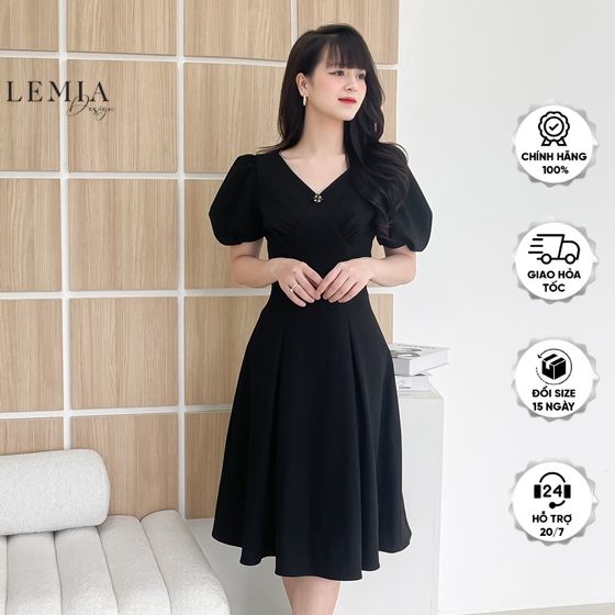 [VOUCHER 12%/149K] Váy Xếp Ly Cổ V Tay Bồng Công Sở Kiểu Dáng Basic By LEMIA Design - 22V041