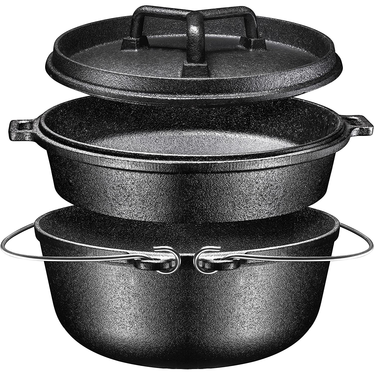 Pre-Seasoned All in 1 Cast Iron Camping Cookware Set - Stock Pot ...