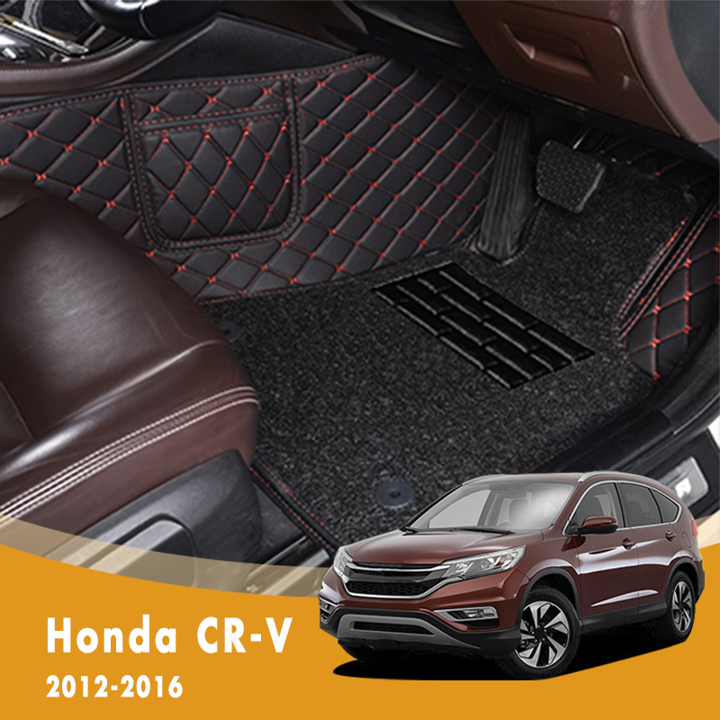 RHD Double Layer Car Floor Mat for Honda CR-V CRV 2012 2013 2014 2015 2016  Right Hand Drive Custom Loop Wire Leather Car Floor Matting Full Surrounded  Waterproof Car Foot Pads Carpets