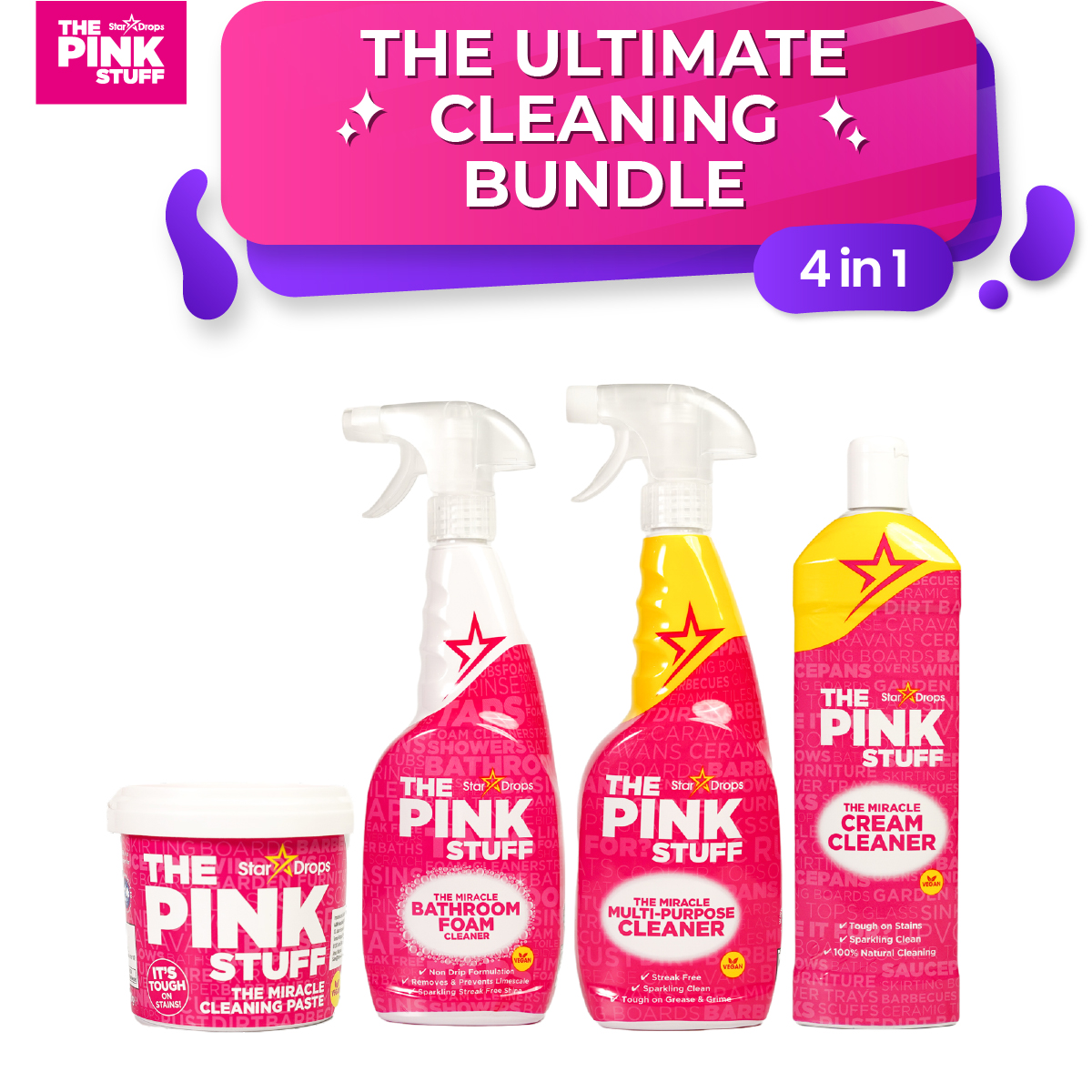 Stardrops - The Pink Stuff - The Miracle Cleaning Paste, Multi-Purpose  Spray, And Bathroom Foam 3-Pack Bundle