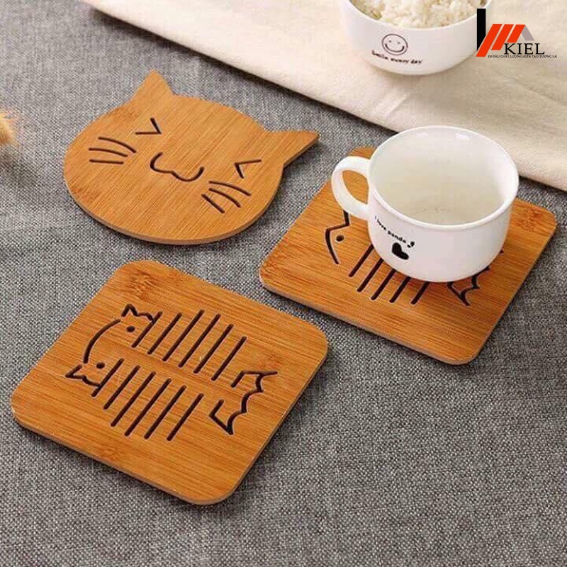 Miếng lót nồi lót cốc cách nhiệt bằng gỗ sang trọng nhiều hình ( giao ngẫu nhiên) nhutrang-anphu