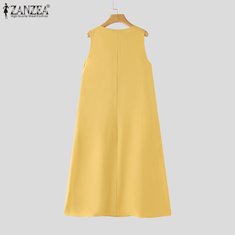 ZANZEA%20Korean%20Style%20Women's%20Dresses%20New%20Fashion%20Sleeveless%20Round%20Neck%20Pleated%20Casual%20A-Line%20Dress%20-%20Image%207