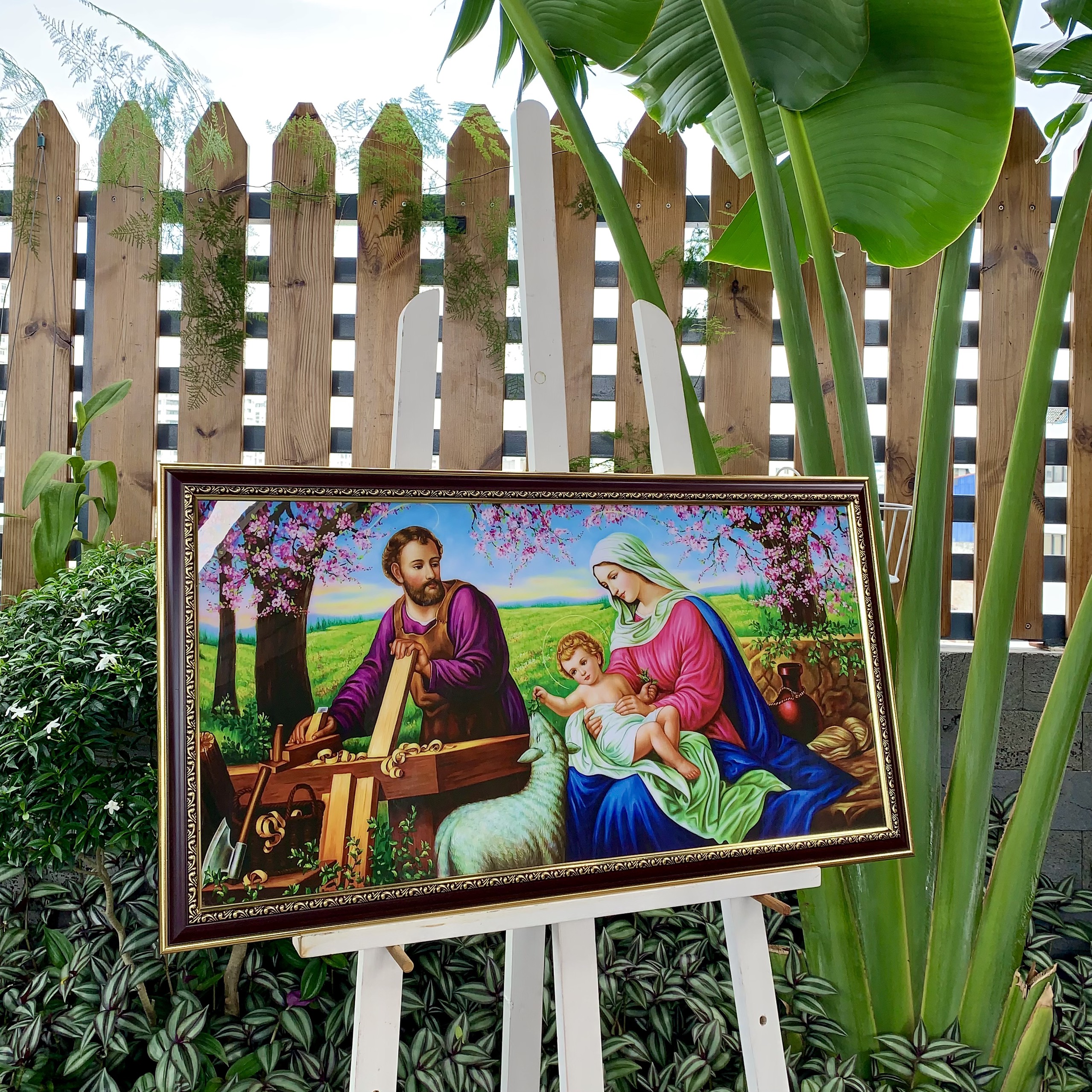 Tranh gia đình thánh gia 40x80cm- tranh công giáo 3d-khung tranh cổ điển-cg009
