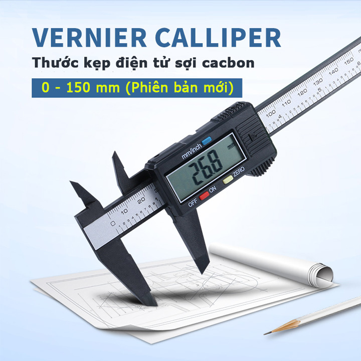Thước đo cacbon 15cm tặng kèm pin