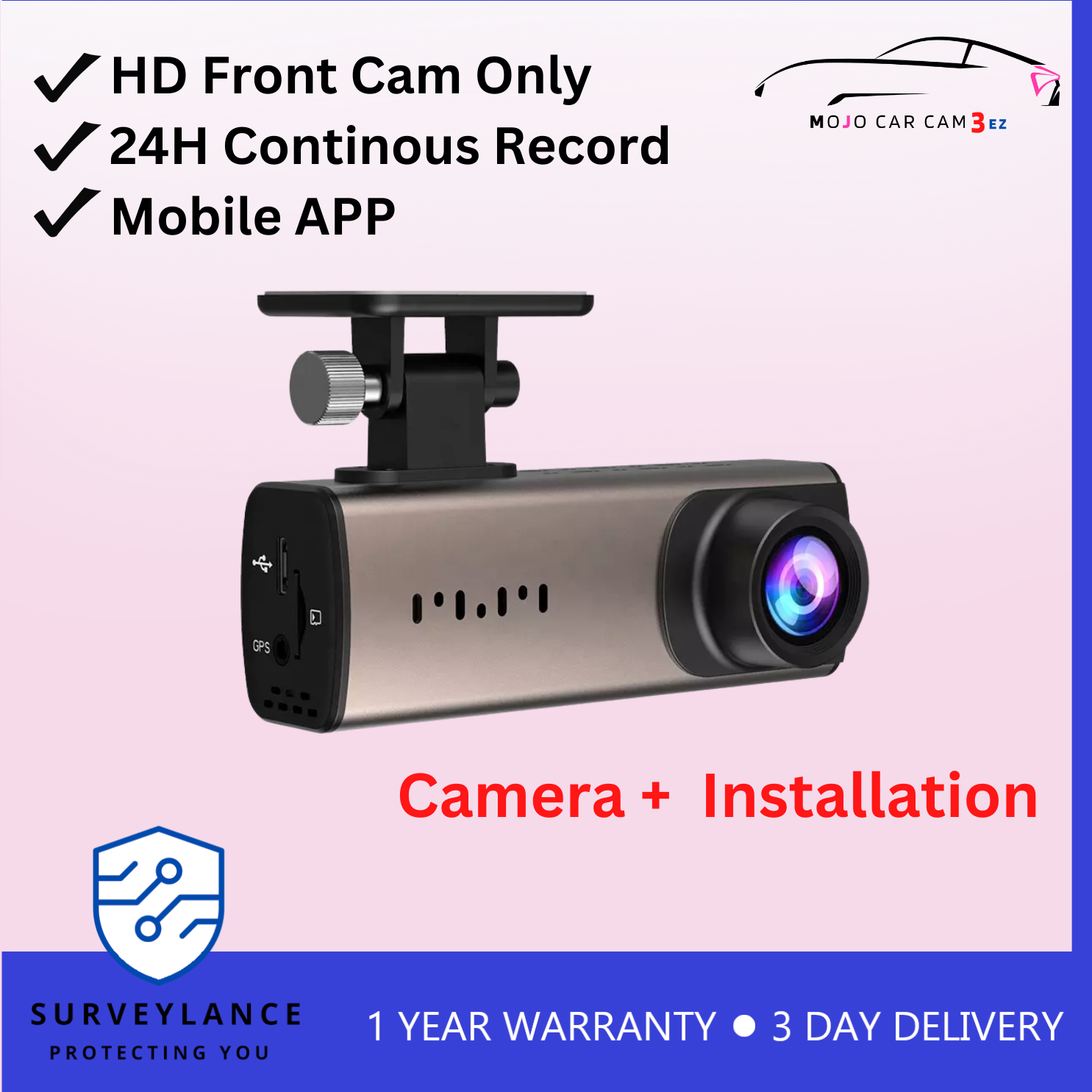 Mojo Car Camera 3 EZDL Dual HD Front and Back Camera Dash Cam Lazada