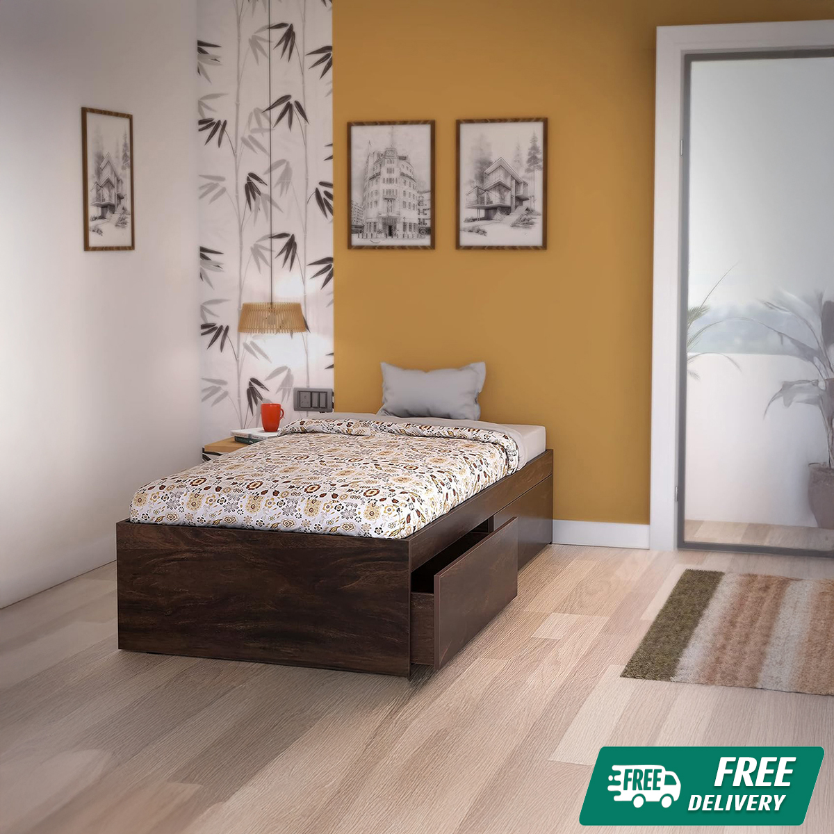 Nice Furniture Tribe Engineered Wood Box Bed with Drawers Storage, Semi Double Size Engineered Wood Bed (Matte Finish)