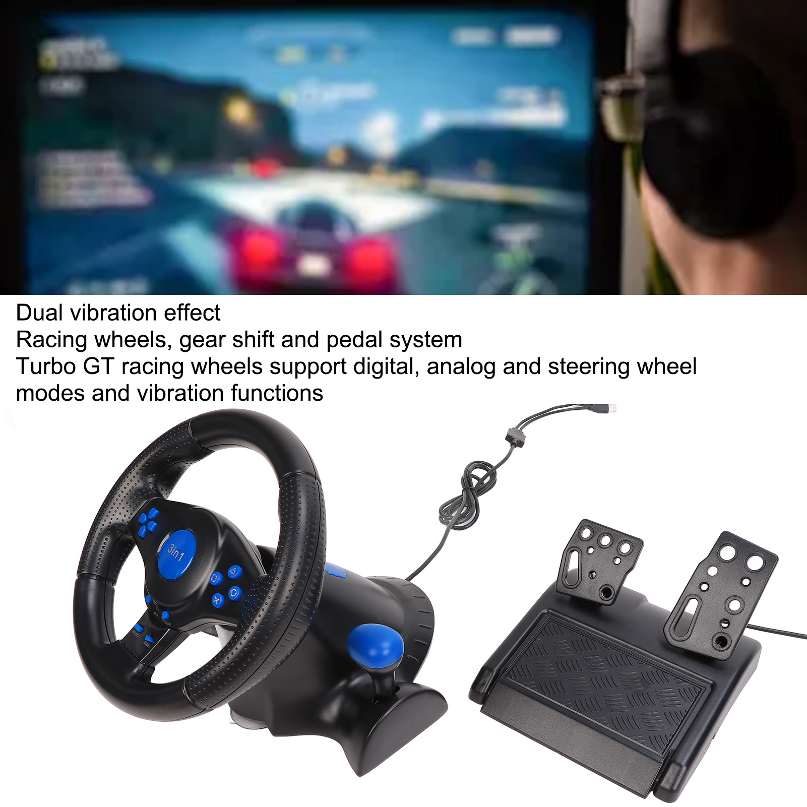 Racing Wheel 2 Axes PC Gaming Racing Wheel for PS3
