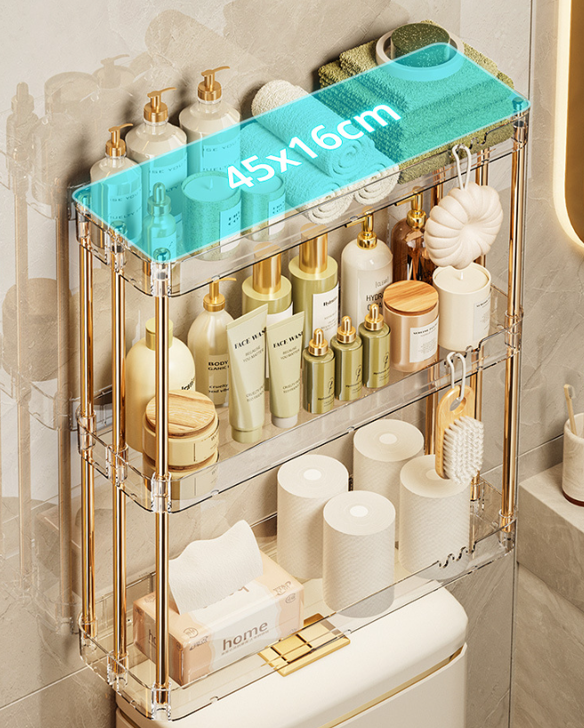Kitchen shelves, wall-mounted non-perforated bathroom storage shelves, multi-layer vanity storage cabinets, cosmetics storage boxes