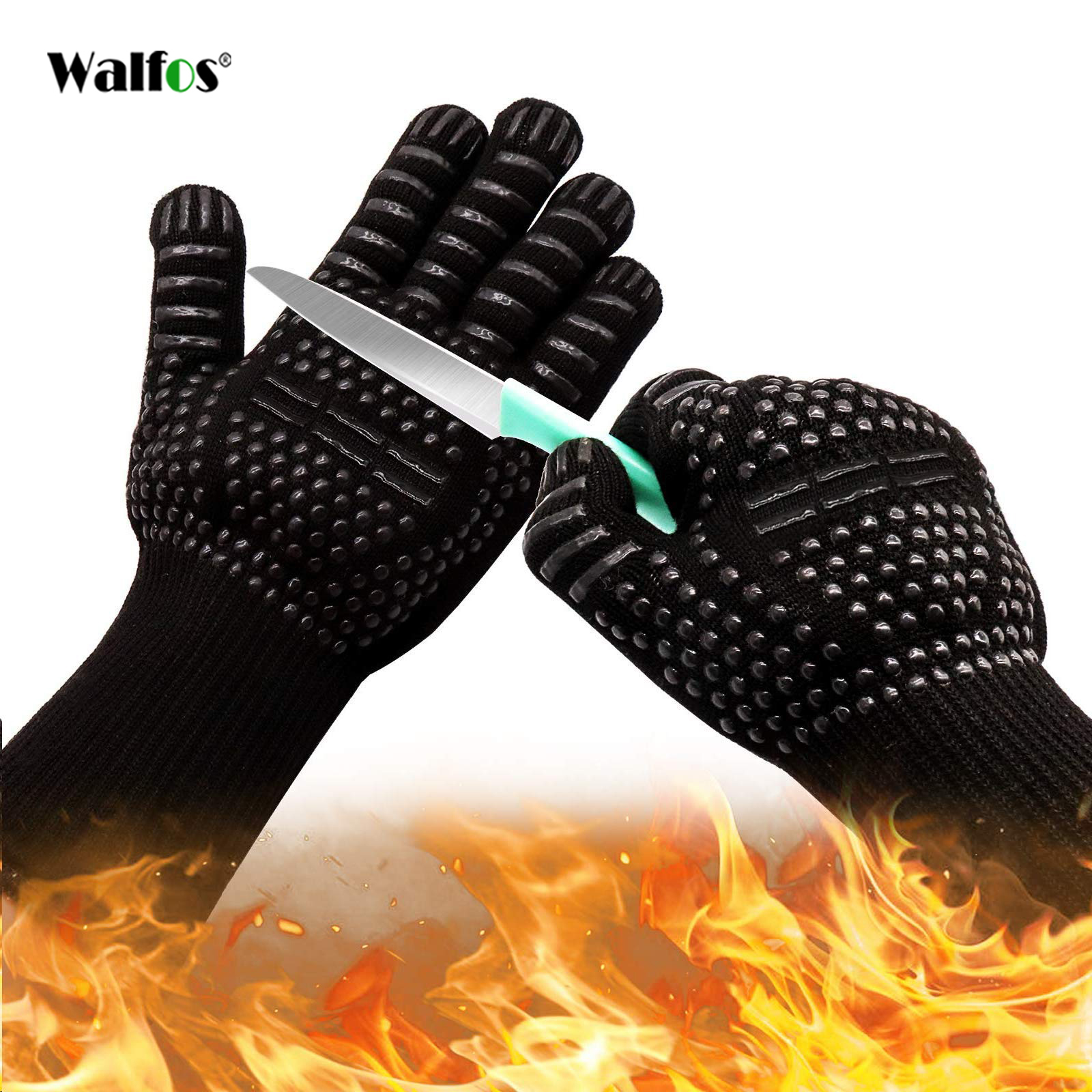 2 PAIRS Heat Resistant Gloves Oven Gloves Heat Resistant Black BBQ Gloves For Grilling BBQ Gloves Heat Resistant Cooking Heat Resistant Gloves Kitchen Heat Gloves High Temp Grill Gloves with Silicone 