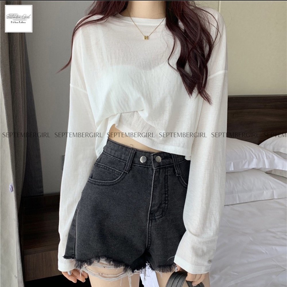 Áo thun nam nữ dài tay forhimcs2 dáng croptop - ao top nu 006v1