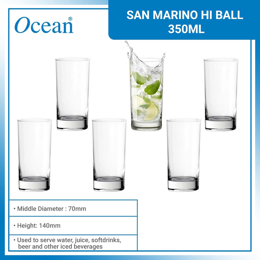 Ocean San Marino Hi Ball Glass Set, 290Ml, Set Of 6
