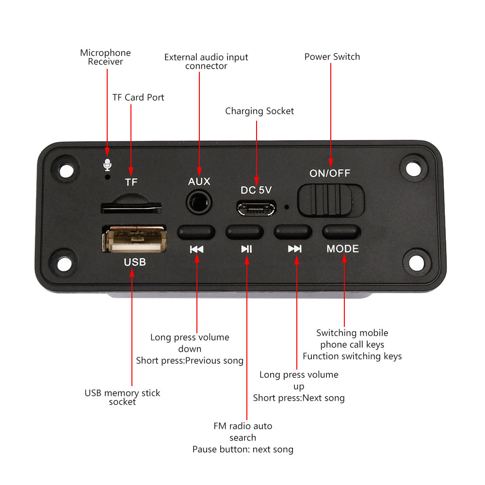 Shockley Bluetooth MP3 giải mã Hội Đồng Quản Trị 5V bluetooth không dây âm thanh từ xa mô-đun Hỗ trợ TF thẻ FM Đài phát thanh cho loa