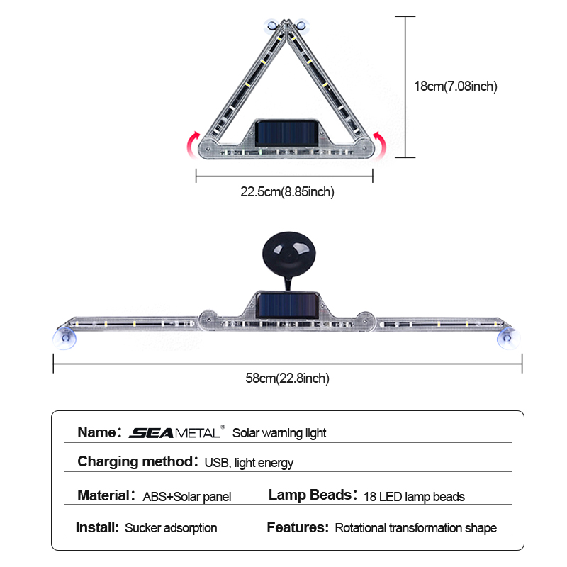 Car Warning Triangle Light Solar Multi Function Rotatable Car Road Fault Charging Flash Emergency Warning Ranger Light