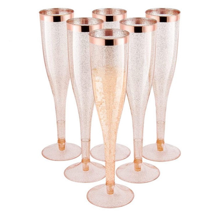 (SG SELLER) Disposable Champagne Glasses Rose Gold Plastic Champagne