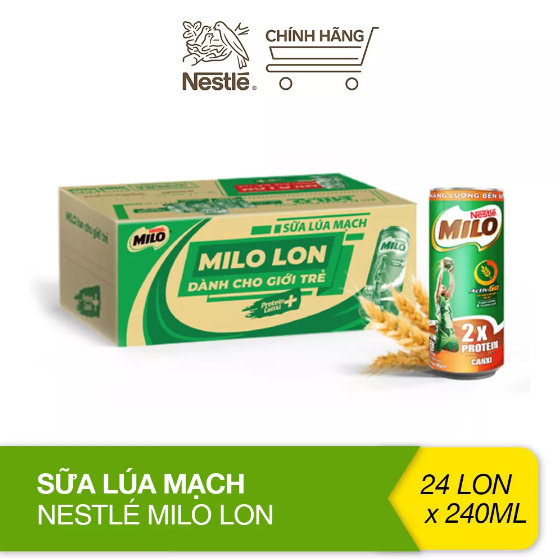 Thùng 24 lon sữa lúa mạch Nestlé Milo 24 x 240ml