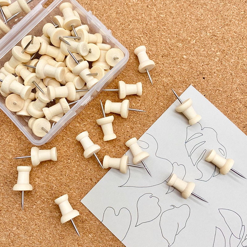 50 Pcs Simple Wooden Boxed Nails Multifunction DIY Pushpins