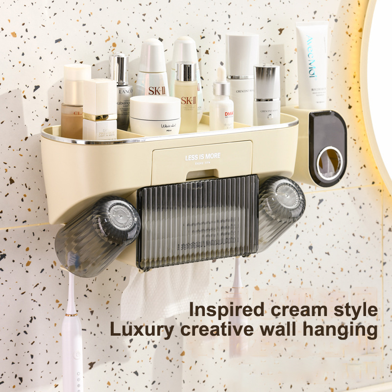 Toothbrush holder, non perforated toothpaste cup holder