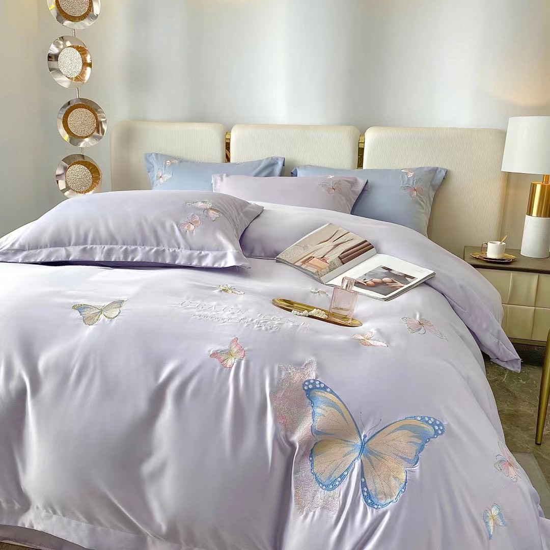 (💥SALE SẬP SÀN) SET 4 MÓN VỎ CHĂN GA GỐI PHI LỤA THÊU NHẬP KHẨU LOẠI 1