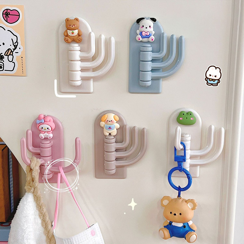 Punch-free hook cute seamless three-hook wall strong paste door dormitory self-adhesive sticky hook rotating wall