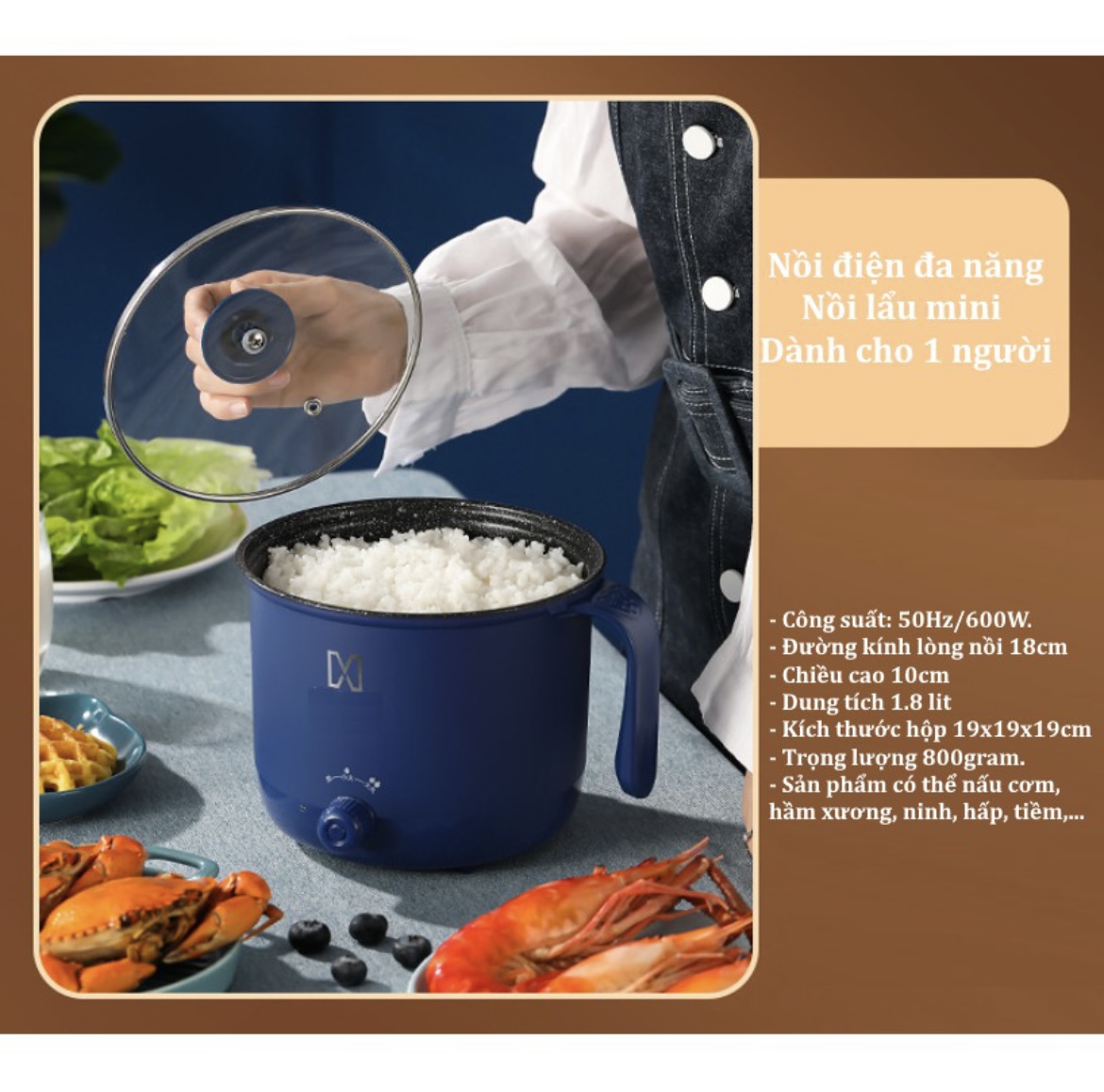 Pot Electric Mini 2 tiered multi-purpose gift with steaming tray (fried, fried, cooking, cook rice, cooking hot pot mini) for 1-2 people