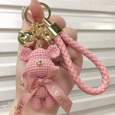 Cute Bear Key Chain Resin Bow Bell Rabbit Keychain Weaving Fashion Doll Bag Pendant Holiday Car Key