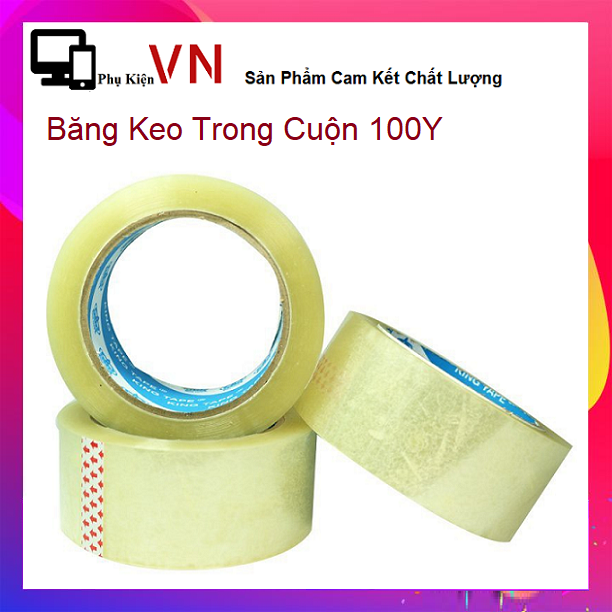 Cuộn băng keo trong 100y - băng keo siêu dính đóng gói hàng cuộn 100y loại 200g