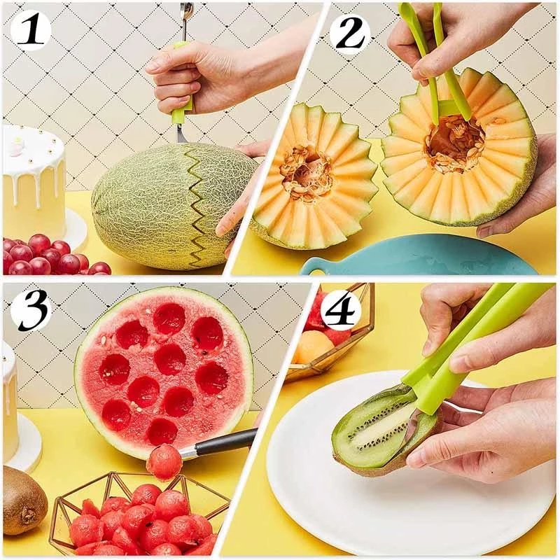 3 In 1 Fruit Scooper Melon Baller Scoop Kitchen Fruit Dig Pulp Separator