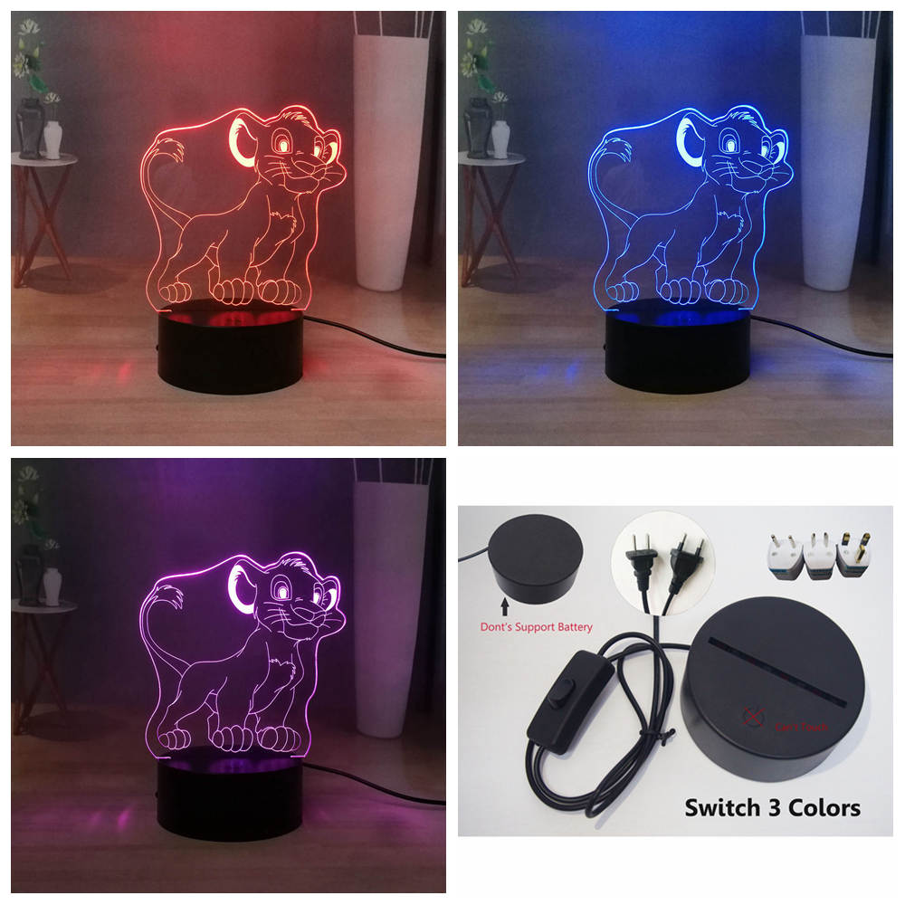 NEW 【Innovative design】Cute Simba the little lion king 3D Illusion Lamp ...