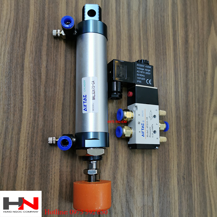 Combo bộ xi lanh và van điện từ kẹp phôi nhôm