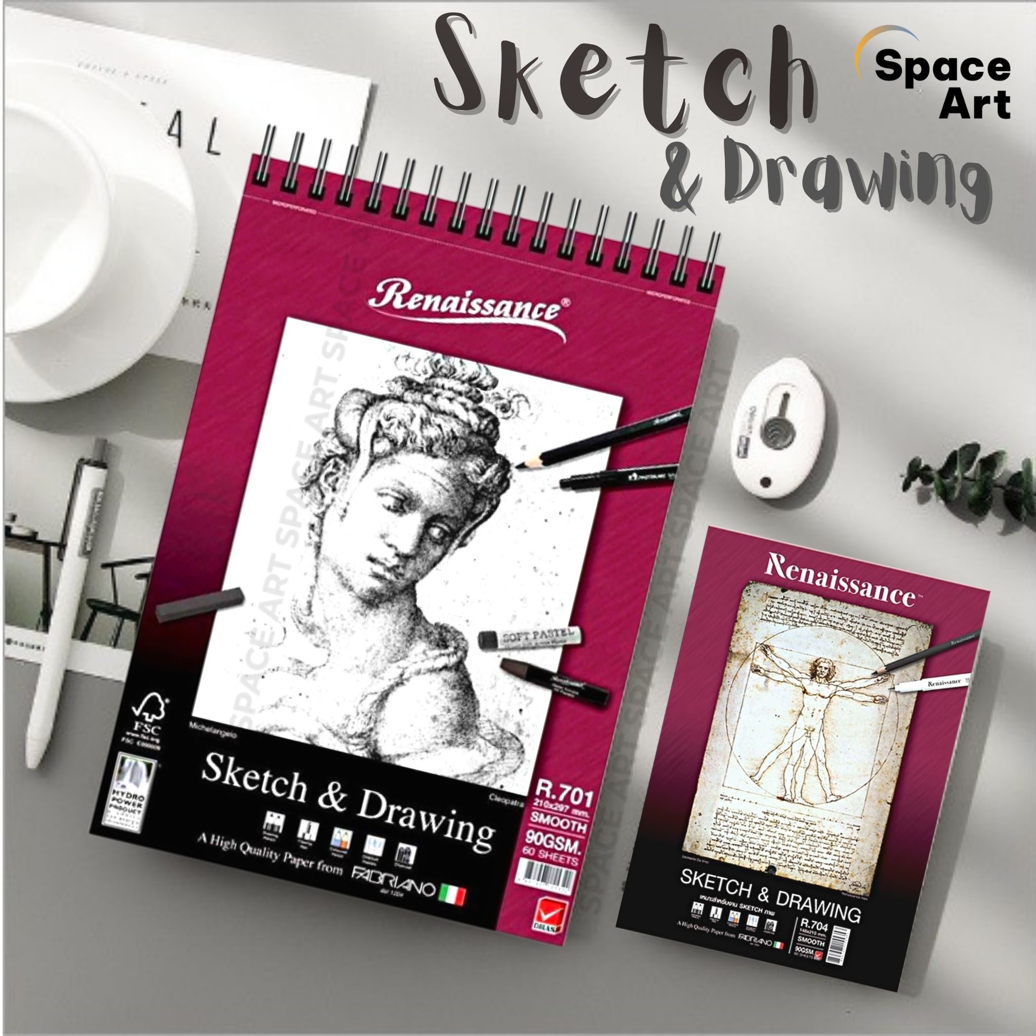 [Space Art Store] Sổ vẽ Sketch & Drawing Renaissance vân Smooth 90gsm 60 tờ