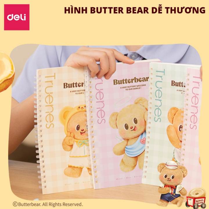 Sổ Lò Xo Deli BUTTER BEAR A5 80 Trang Giấy Kẻ Ngang Chống Lóa Deli - Sổ Tay Ghi Chép Gáy Xoắn Sổ Vở Học Sinh Takenote - Hình ảnh 3