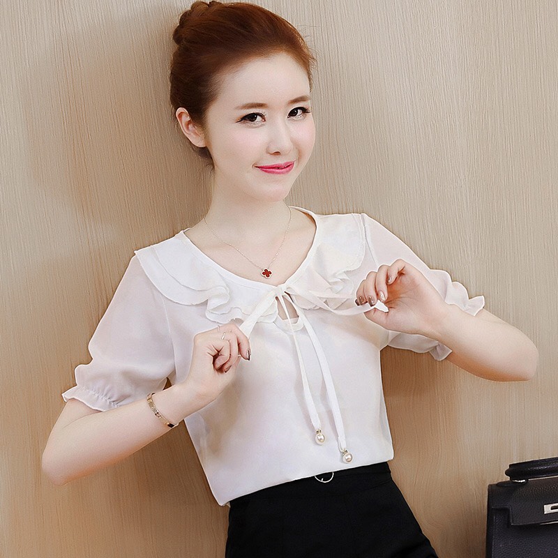 [HCM]ÁO KIỂU CỔ BÈO PHỐI NƠ HARA