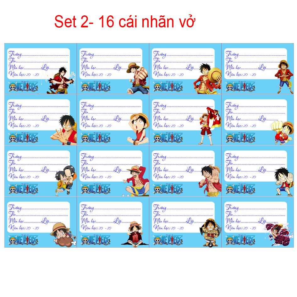 Nhãn vở anime One Piece ( Combo 48 nhãn vở hình khác nhau)