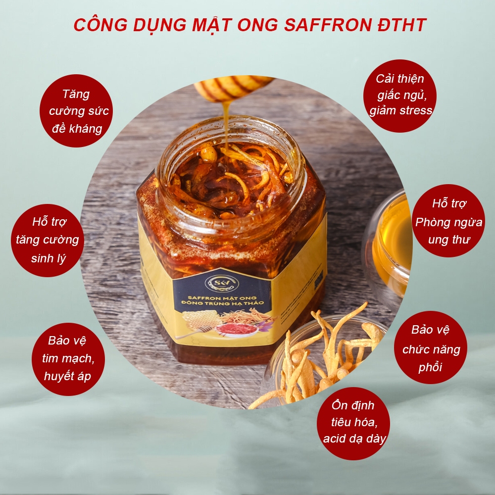 Đông Trùng Hạ Thảo ngâm Mật Ong Saffron (180ml mật ong, 3g đtht, 1g saffron bahraman)
