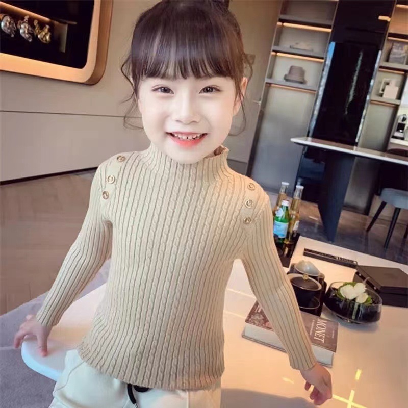Insular Girls solid color Korean fashion sweater New children's vertical striped turtleneck sweater