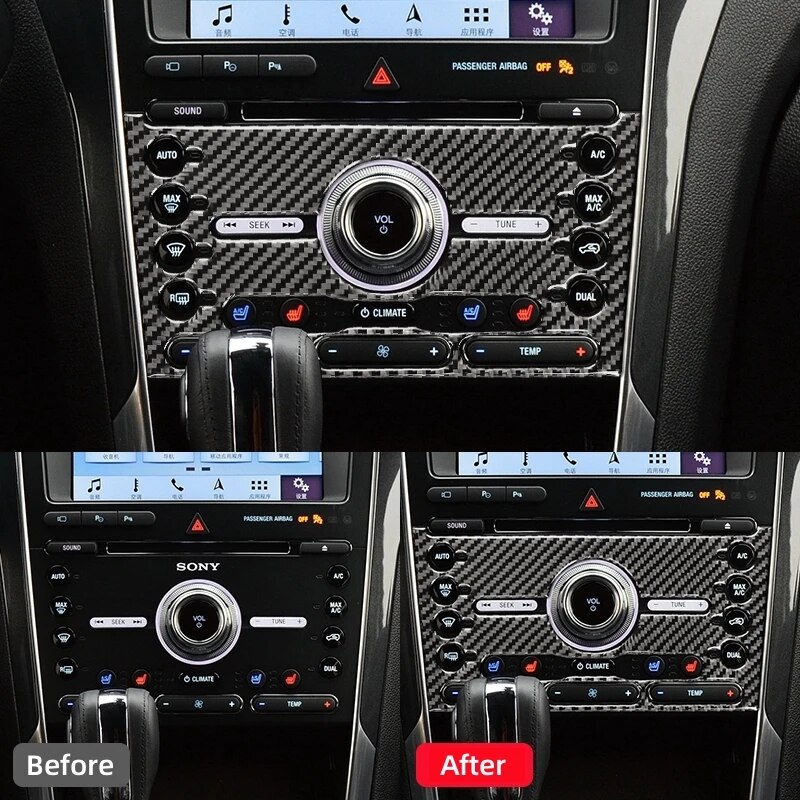 Carbon Fiber For Ford Explorer 2013-2019 Accessories Interior Car Central Control Button Panel Decoration Frame Cover Stickers