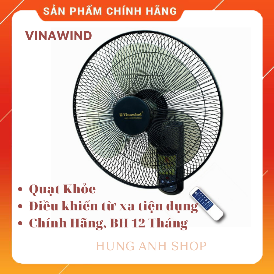 Quạt treo tường Vinawind QTT400X-HĐ - Điều khiển từ xa với ba tốc độ gió mạnh mẽ, Thiết kế đẹp, vận hành êm ái, Hàng chính hãng điện cơ thống nhất, bảo hành 12 Tháng