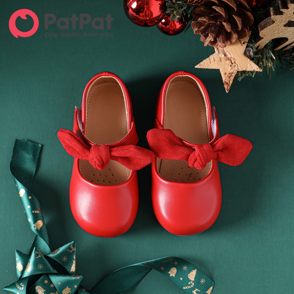 PatPat Christmas Toddler Kid Bow Decor Red Flats