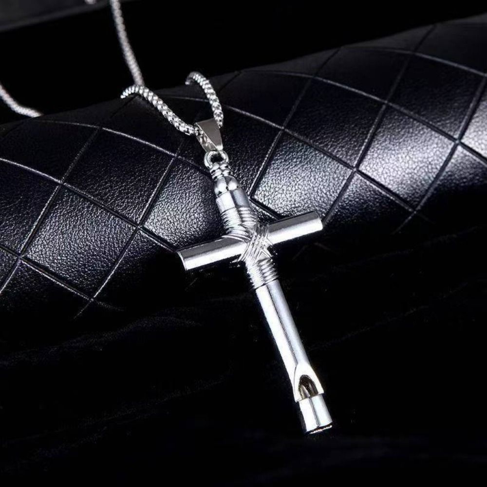PULLBEAR Unique Vintage Halloween Necklace Boho Jewelry Chain Cool Cross Whistle Necklace Punk Choker Men's Neck Chains Titanium Steel