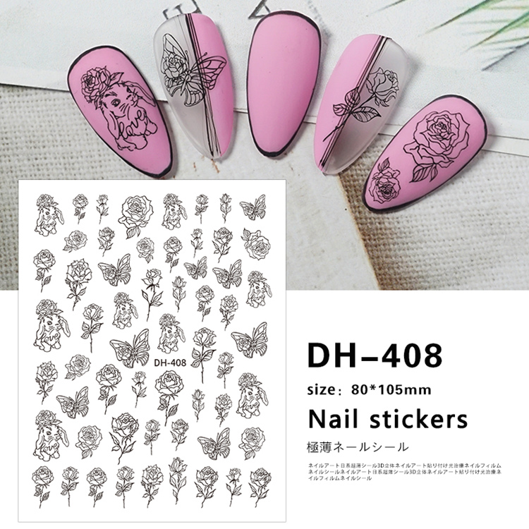 Sticker bướm và hoa trắng 3d trang trí móng