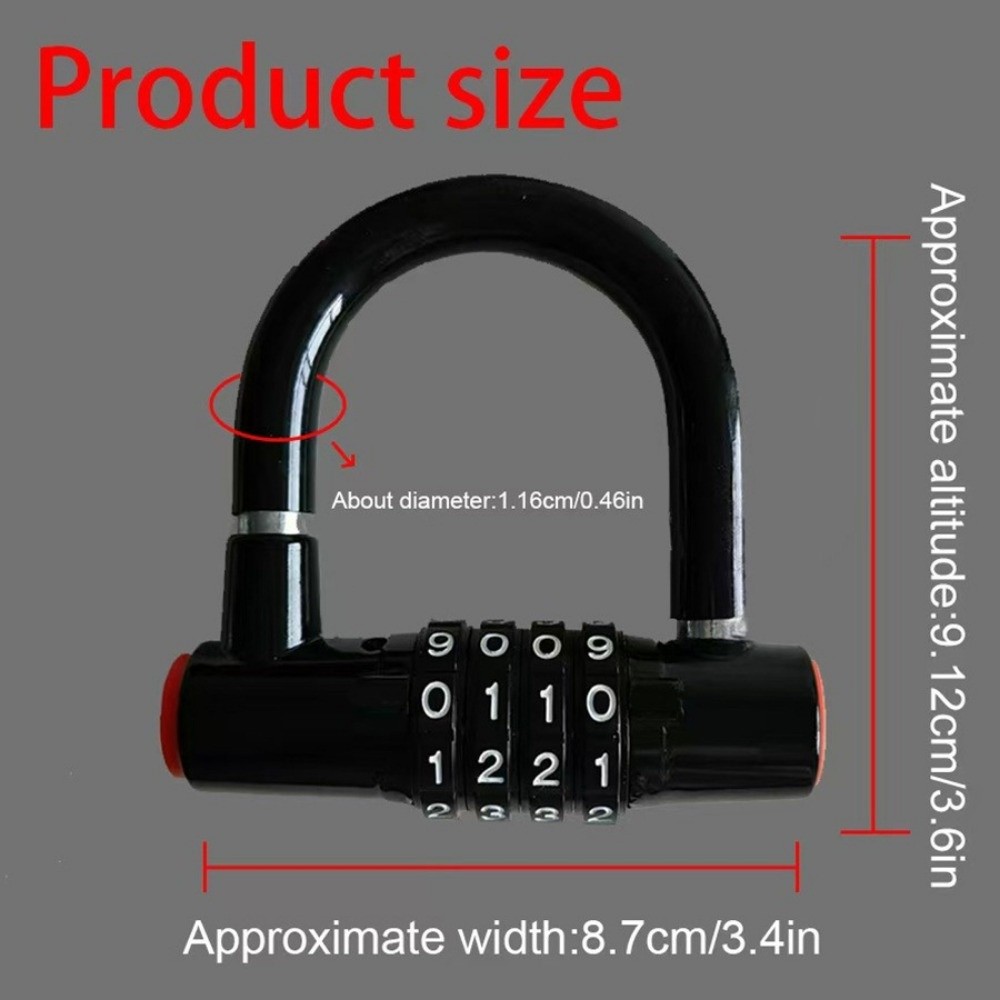 Durable Anti Theft Bicycle Lock U Shape 4 Digit Code Password Lock Zinc ...