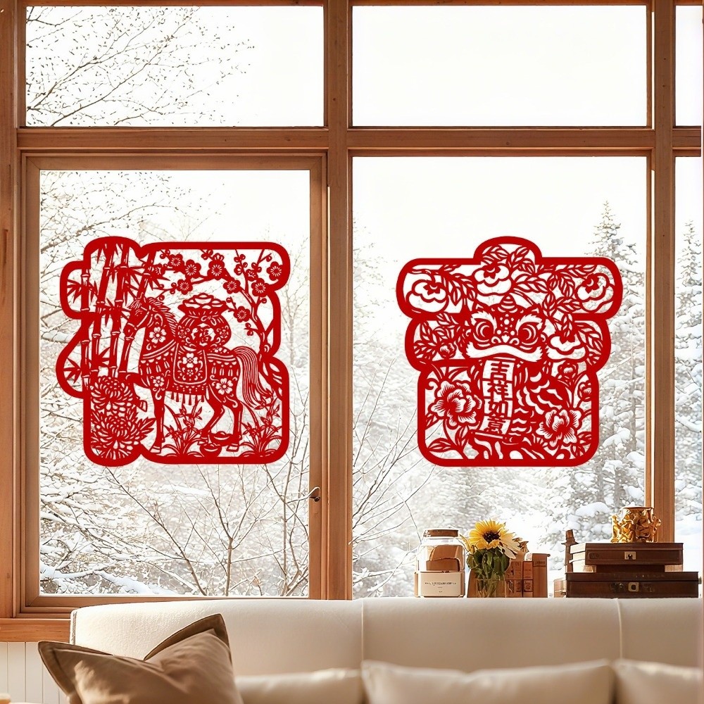 Traditional Horse Blessing Design Window Flowers Stickers Self-Adhesive ...