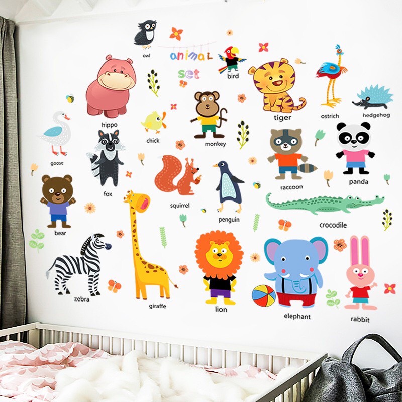 Decal dán tường hình thú tiếng anh mẫu 2