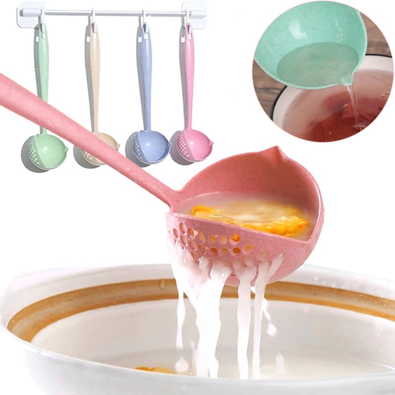 Soup Spoon Ladle Wheat Straw Spoons Long Handle Spoon Home Cooking Colander Utensils Tableware Spoon Kitchen Accessories